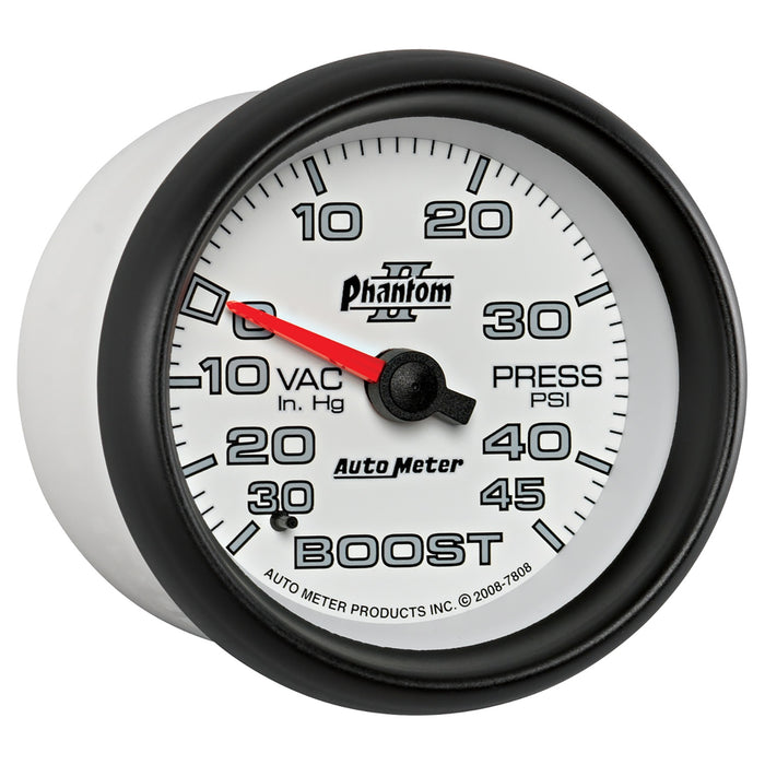 AutoMeter 7808 GAUGE; VAC/BOOST; 2 5/8in.; 30INHG-45PSI; MECHANICAL; PHANTOM II - Truck Part Superstore