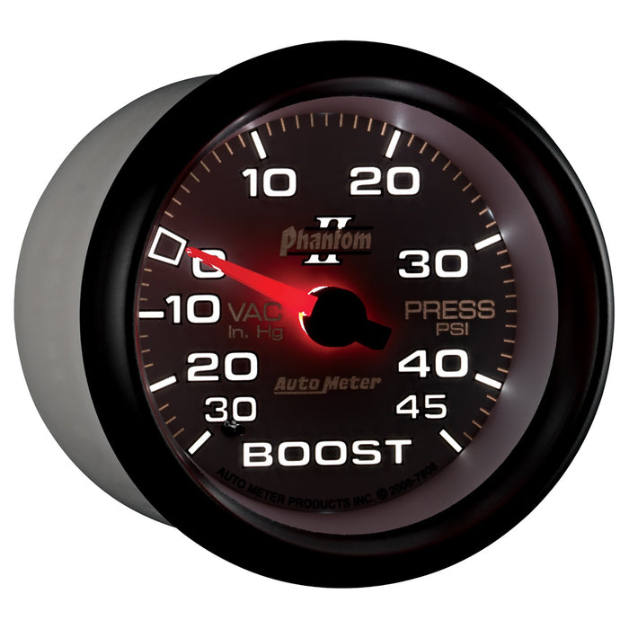 AutoMeter 7808 GAUGE; VAC/BOOST; 2 5/8in.; 30INHG-45PSI; MECHANICAL; PHANTOM II - Truck Part Superstore