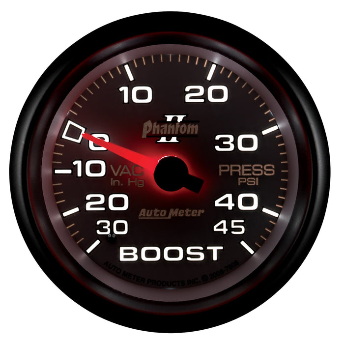 AutoMeter 7808 GAUGE; VAC/BOOST; 2 5/8in.; 30INHG-45PSI; MECHANICAL; PHANTOM II - Truck Part Superstore