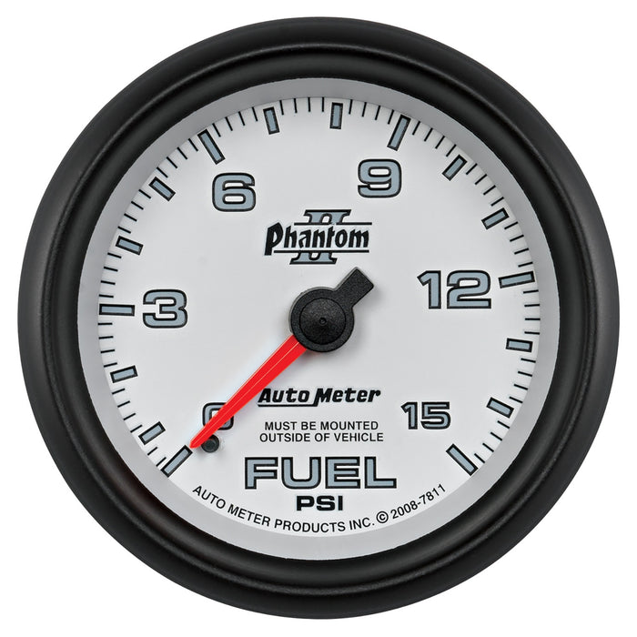 AutoMeter 7811 GAUGE; FUEL PRESSURE; 2 5/8in.; 15PSI; MECHANICAL; PHANTOM II - Truck Part Superstore