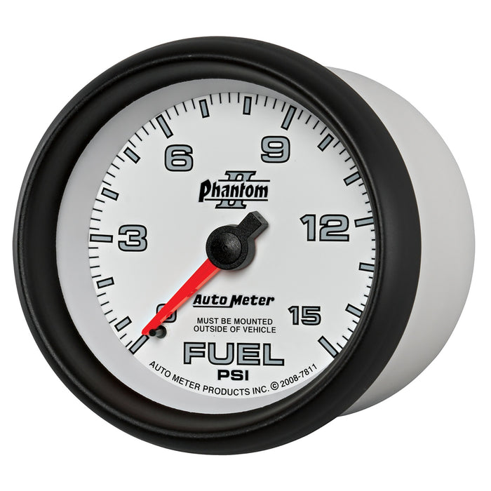 AutoMeter 7811 GAUGE; FUEL PRESSURE; 2 5/8in.; 15PSI; MECHANICAL; PHANTOM II - Truck Part Superstore