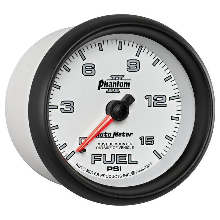AutoMeter 7811 GAUGE; FUEL PRESSURE; 2 5/8in.; 15PSI; MECHANICAL; PHANTOM II - Truck Part Superstore