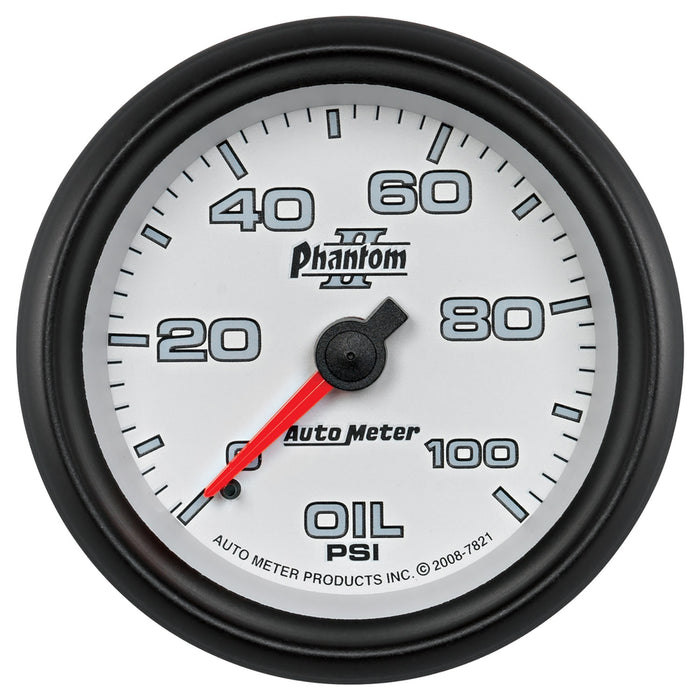 AutoMeter 7821 GAUGE; OIL PRESSURE; 2 5/8in.; 100PSI; MECHANICAL; PHANTOM II - Truck Part Superstore