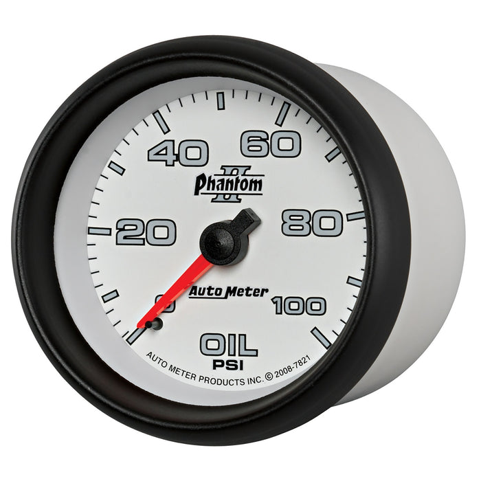 AutoMeter 7821 GAUGE; OIL PRESSURE; 2 5/8in.; 100PSI; MECHANICAL; PHANTOM II - Truck Part Superstore