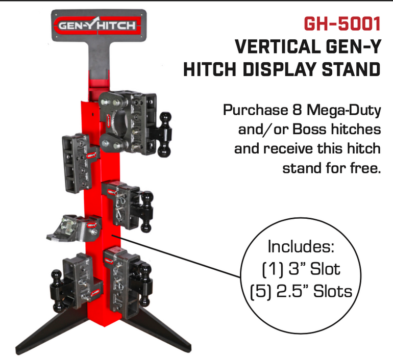 GEN-Y Hitch GH-5001 Vertical Display Stand with Monitor Bracket (Five - 2.5" Slots, One - 3" Slot). - Truck Part Superstore