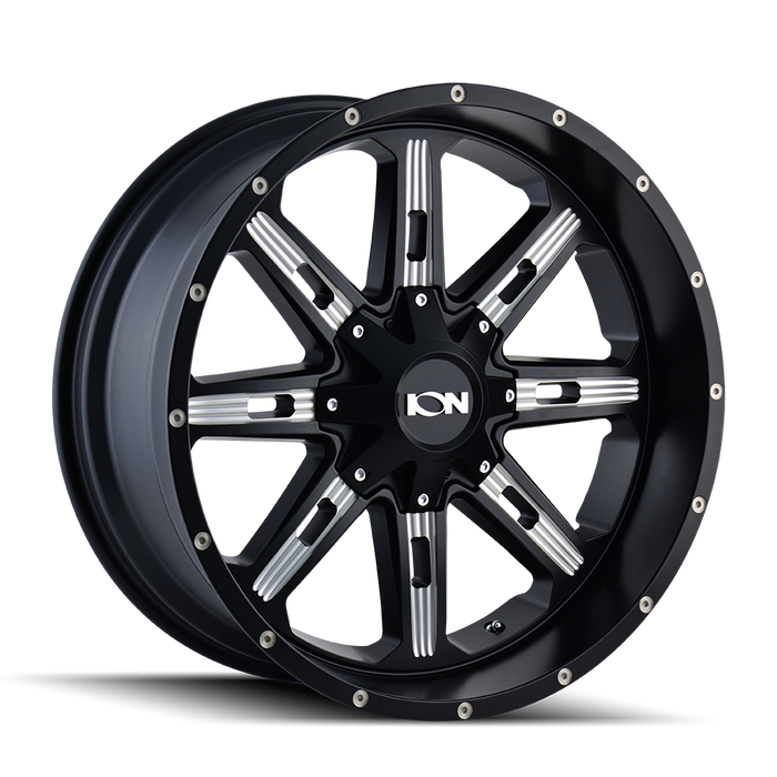 ION 184-7956M18 184 (184) SATIN BLACK/MILLED SPOKES 17X9 5-114.3/5-127 18MM 87MM - Truck Part Superstore