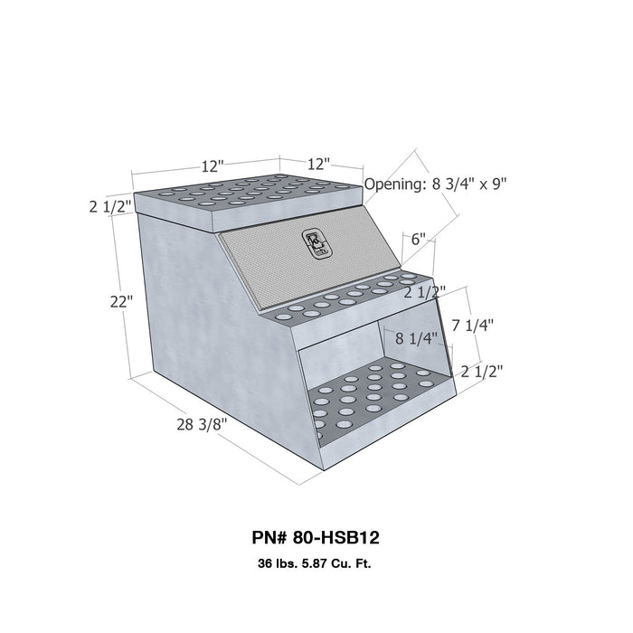 Westin 80-HSB12 Brute HD Step Tool Box; Polished Aluminum; L 12 in. x W 28 3/8 in. x H 22 in.; - Truck Part Superstore