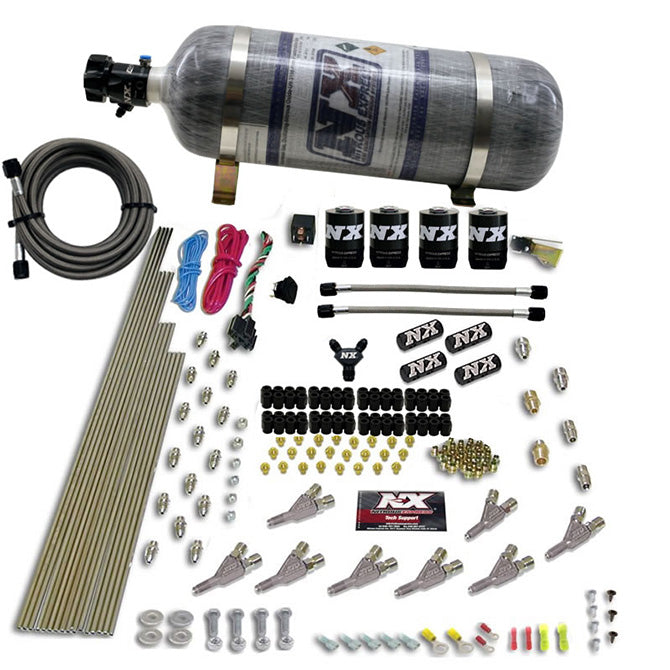 Nitrous Express 80018-12 STD NOZZLE SYSTEM (200-500HP) GAS W/DIST. BLOCK/4 SOLENOIDS WITH 15LB BOTTLE - Truck Part Superstore