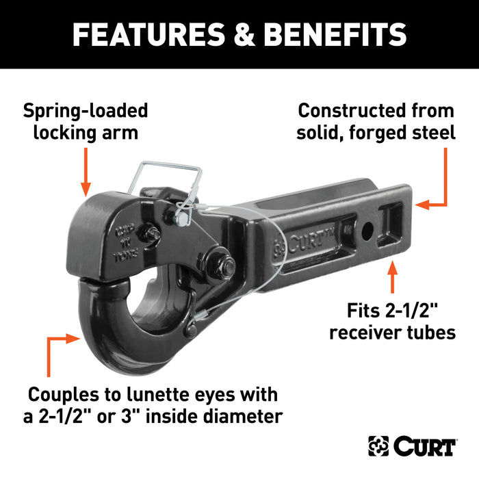 CURT 48010 Receiver-Mount Pintle Hook (2-1/2in. Shank; 20;000 lbs.; 2-1/2in. Lunette Rings) - Truck Part Superstore