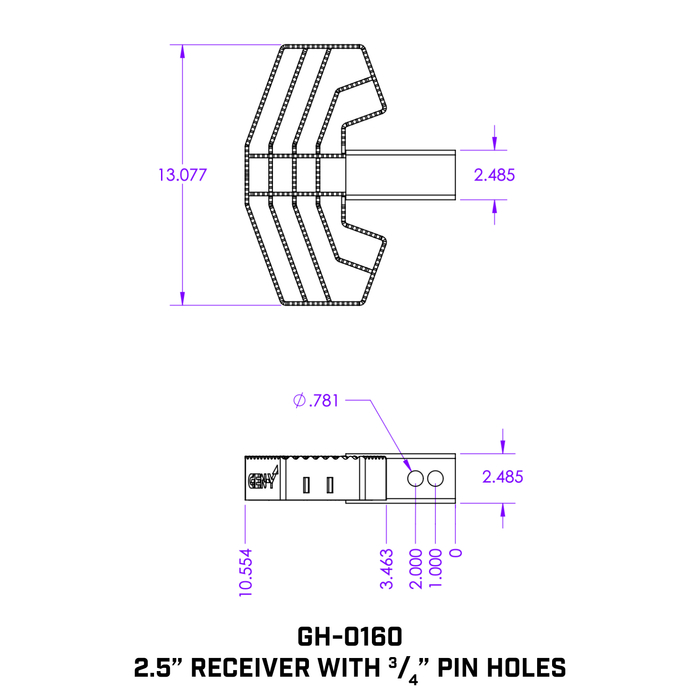 GEN-Y Hitch GH-0160 2.5" Shank 3/4" pin holes ONLY compatible w/ 32K MEGA-DUTY Serrated Hitch Step - Truck Part Superstore