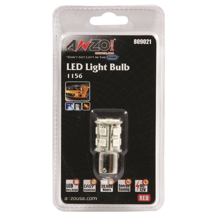 Anzo USA 809021 LED Replacement Bulb; 1156; 13 LEDs; 1 3/4 in. Tall; Red; - Truck Part Superstore