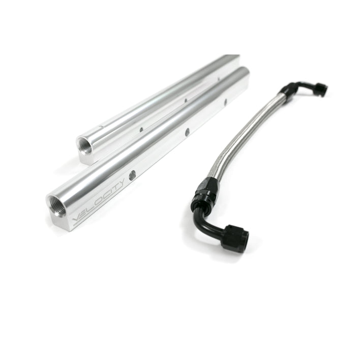 Top Street Performance 81011SL GM LS7 TSP Velocity Silver Billet Aluminum Fuel Rails w/ Crossover Pipe - Truck Part Superstore