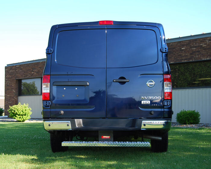 Owens Products 82340 Hitch Step Owens Commercial Rear Step Diamond With Star Burst Grip 11-21 Nissan NV Full Size Van Rear Entry Step Aluminum Bright Owens Products - Truck Part Superstore