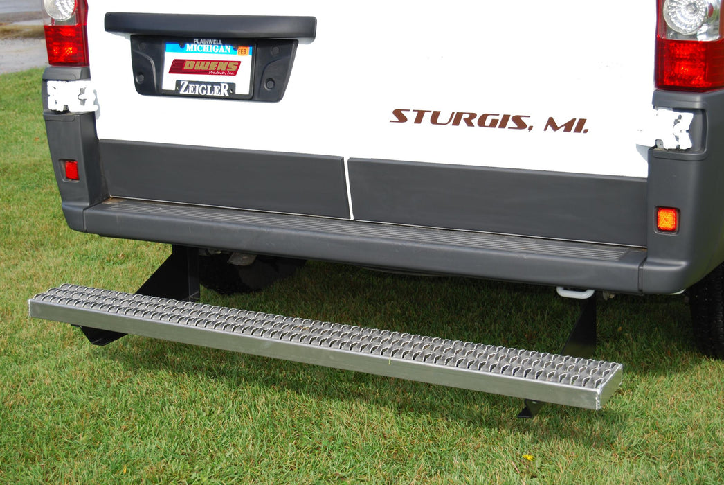 Owens Products 82342 Hitch Step Owens Commercial Rear Step Grip Strut 14-18 Ram Promaster Full Van Rear Entry Step Aluminum Bright Owens Products - Truck Part Superstore
