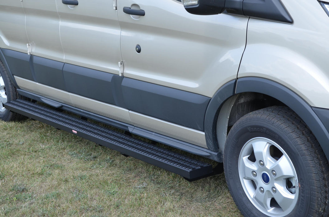Owens Products 82360-01 Running Boards Grip Strut Commercial 15-18 Ford Transit Van Full Length Both Sides 2 Inch Riser 148 Inch Aluminum Textured Black Owens Products - Truck Part Superstore