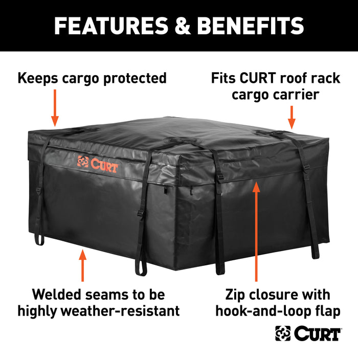 CURT 18220 38in. x 34in. x 18in. Weather-Resistant Vinyl Roof Rack Cargo Bag - Truck Part Superstore