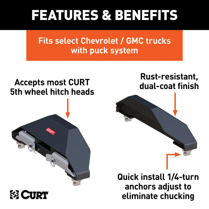 CURT 16025 Puck System 5th Wheel Legs; Select Silverado; Sierra 2500; 3500 HD; 8ft. Bed; 25 - Truck Part Superstore
