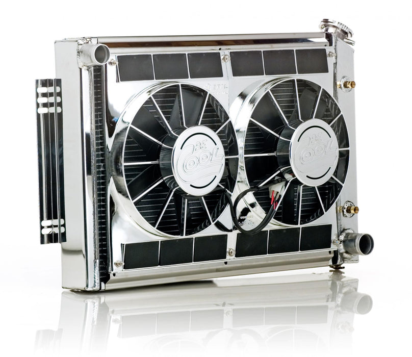 Be Cool 83762 Downflow Radiator Module Factory-Fit Polished Finish Show and Go for 67-70 Ford Mustang, Mercury Cougar w/Auto Trans Passenger Upper/Passenger Lower Be Cool Radiator - Truck Part Superstore