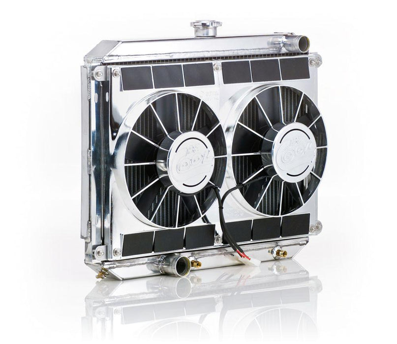 Be Cool 83763 Downflow Radiator Module Factory-Fit Polished Finish Show and Go for 67-70 Ford Mustang, Mercury Cougar w/Auto Trans Passenger Upper/Driver Lower Be Cool Radiator - Truck Part Superstore