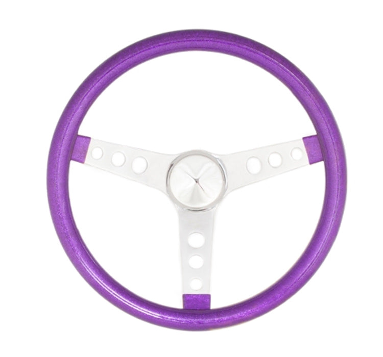 Grant 8443 Metal Flake Wheel; 13.5 in. Diameter; Purple; 3-Spoke Design; Silver Spokes; - Truck Part Superstore