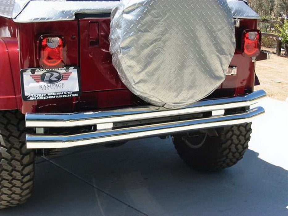 Rampage 8448 Rear Double Tube Bumper; w/Receiver; Stainless Steel; - Truck Part Superstore