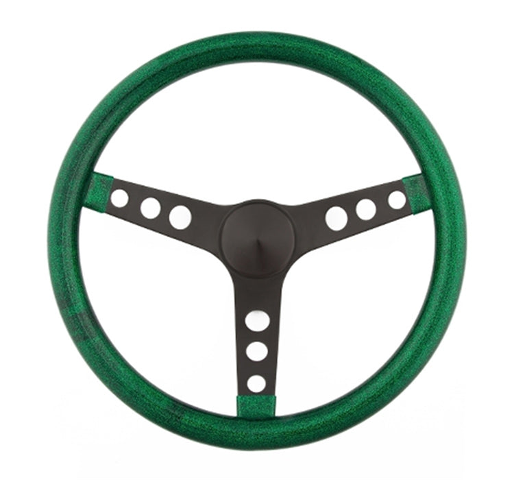 Grant 8452 Metal Flake Wheel; 13.5 in. Diameter; Green; 3-Spoke Design; Black Spokes; - Truck Part Superstore