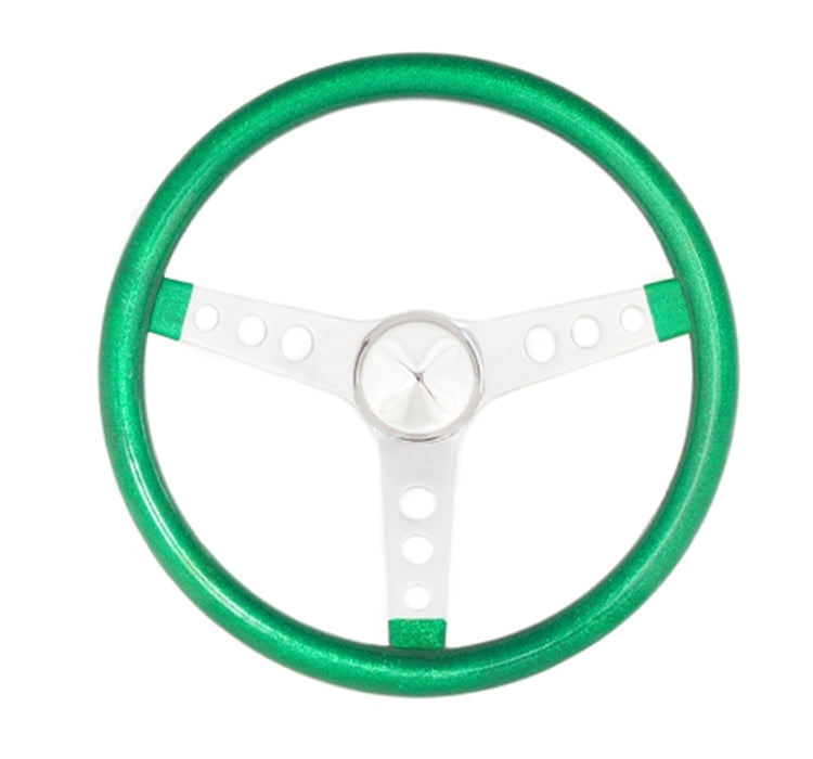 Grant 8462 Metal Flake Wheel; 15 in. Diameter; Green; 3-Spoke Design; Silver Spokes; - Truck Part Superstore