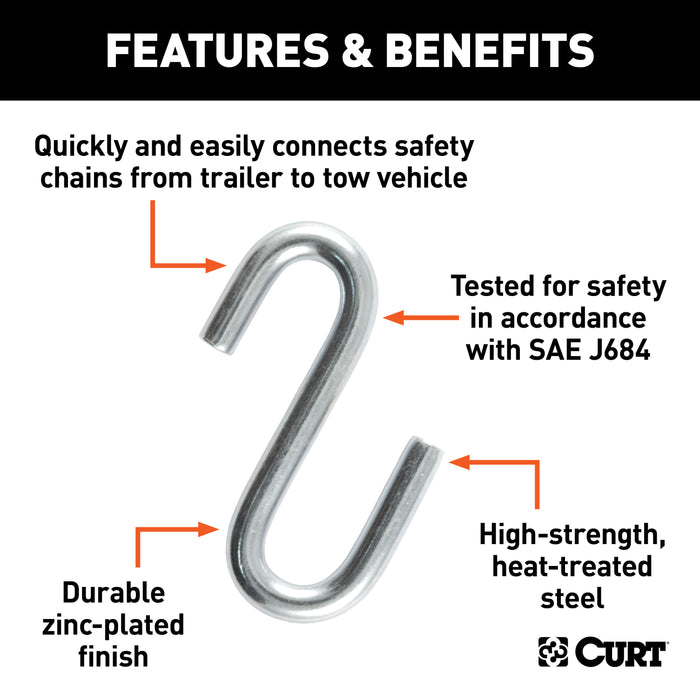 CURT 81260 CURT 81260 3/8-Inch Certified Trailer Safety Chain S-Hook; 2;000 lbs - Truck Part Superstore