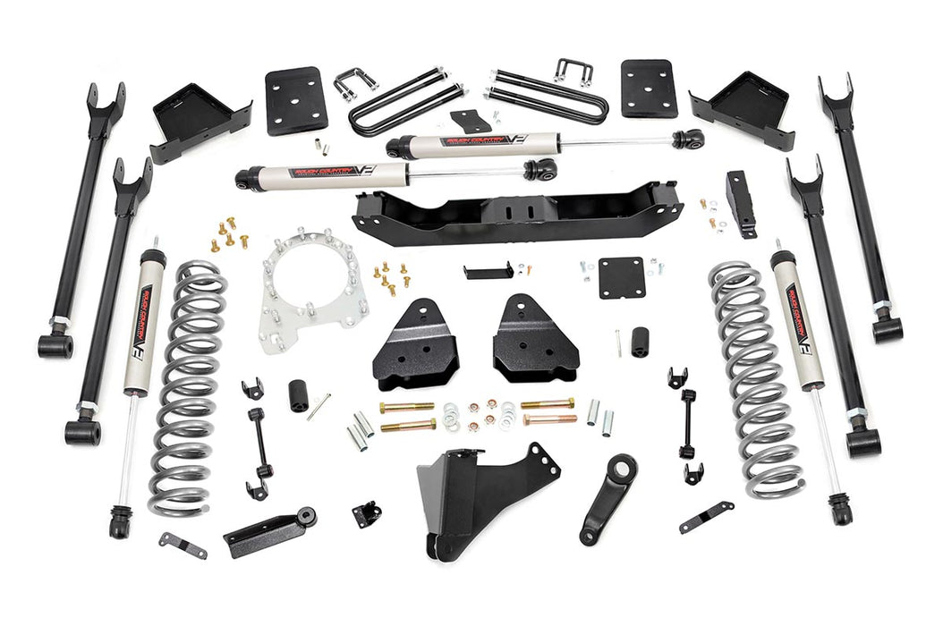 Rough Country 56070 6 Inch Ford 4-Link Suspension Lift Kit Overload Springs 3.5 Inch Diam Axle w/V2 Shocks 17-19 F-250/350 4WD Diesel Rough Country - Truck Part Superstore