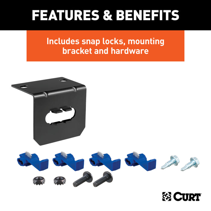 CURT 58345 4-Way Flat Connector Socket with Hardware (Vehicle Side; Packaged) - Truck Part Superstore