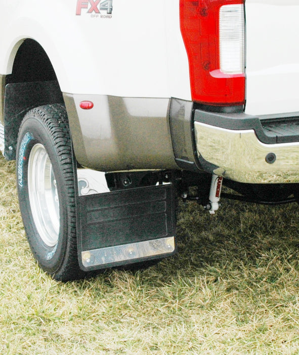 Owens Products 86002 Mud Flaps Classic Dually Rubber Mudflaps / Stainless Steel Inserts / 17-18 Ford F350 / 19 x 24 / Owens Products - Truck Part Superstore