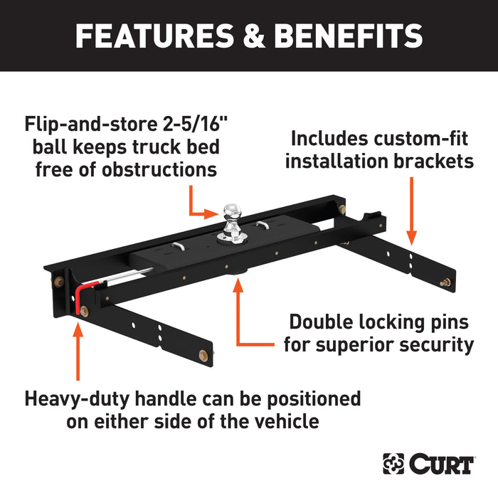 CURT 60713 Double Lock Gooseneck Hitch Kit with Brackets; Select Chevrolet; GMC C/K - Truck Part Superstore