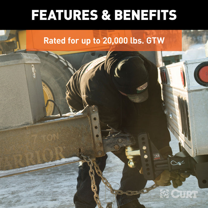 CURT 45902 Adjustable Channel Mount with Dual Ball (2-1/2in. Shank; 20;000 lbs.; 6in. Drop) - Truck Part Superstore