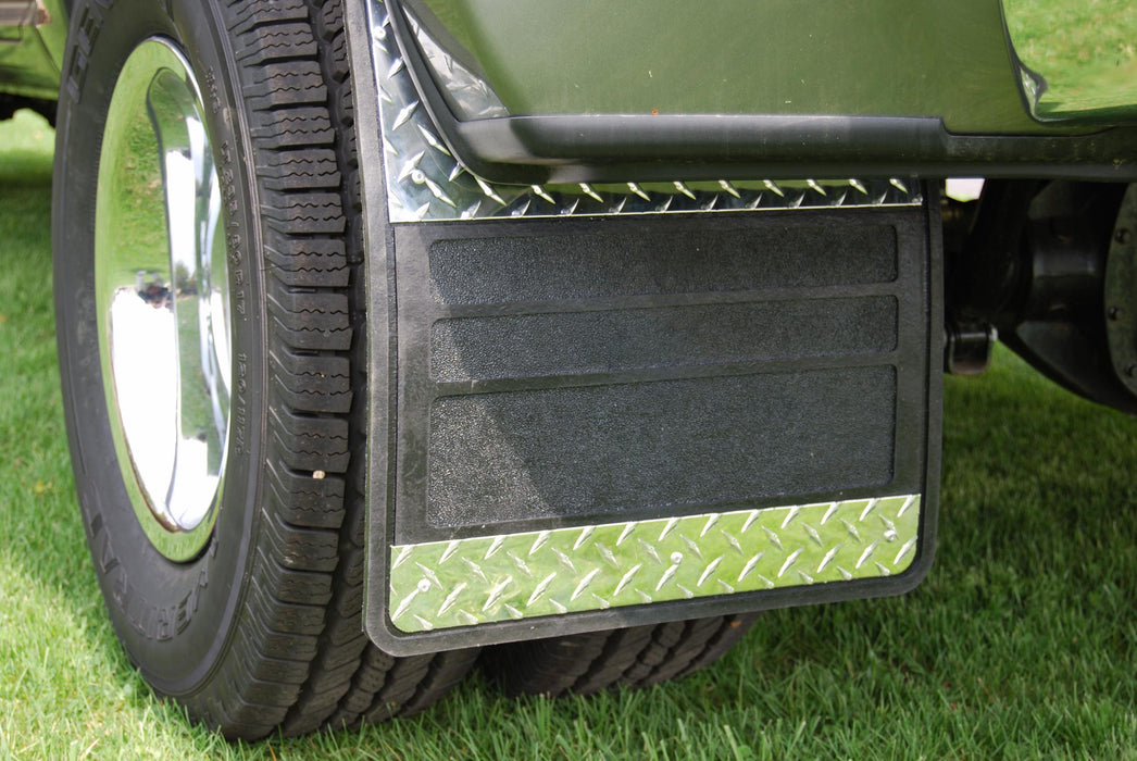 Owens Products 86RF099D Mud Flaps Classic Dually Rubber Mudflaps / Diamond Tread Aluminium Inserts / 19 x 24 / No Brackets / Owens Products - Truck Part Superstore