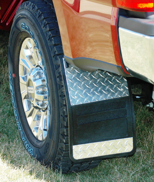 Owens Products 86RF201D Mud Flaps Classic Universal Single Rear Wheel Rubber Mudflaps / Diamond Tread Aluminum Inserts / Universal Fit / 12 x 18 / Owens Products - Truck Part Superstore
