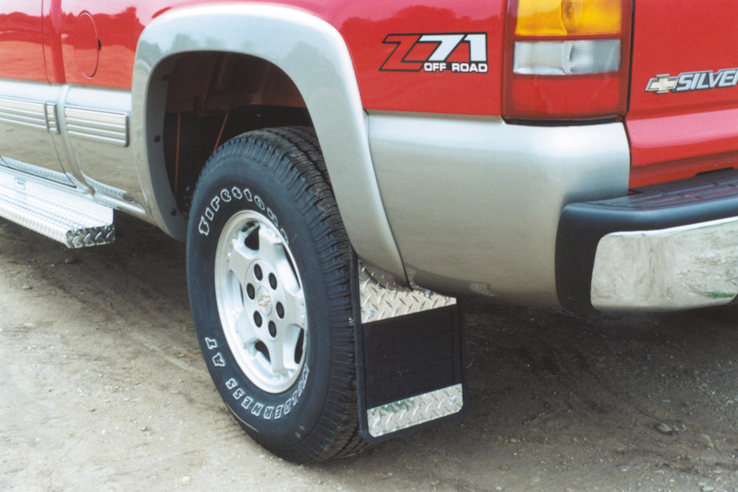 Owens Products 86RF201D Mud Flaps Classic Universal Single Rear Wheel Rubber Mudflaps / Diamond Tread Aluminum Inserts / Universal Fit / 12 x 18 / Owens Products - Truck Part Superstore