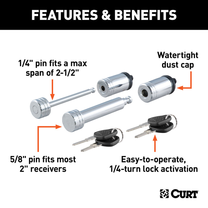 CURT 23527 CURT 23527 Trailer Lock Set for 2-Inch Receiver; 2-1/2-Inch Coupler Latch Span - Truck Part Superstore