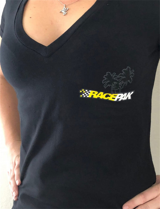 Racepak 880-PM-WTBK-XL Short Sleeve Racepak T-Shirt; X-Large; Ladies Style; Black Logo; - Truck Part Superstore