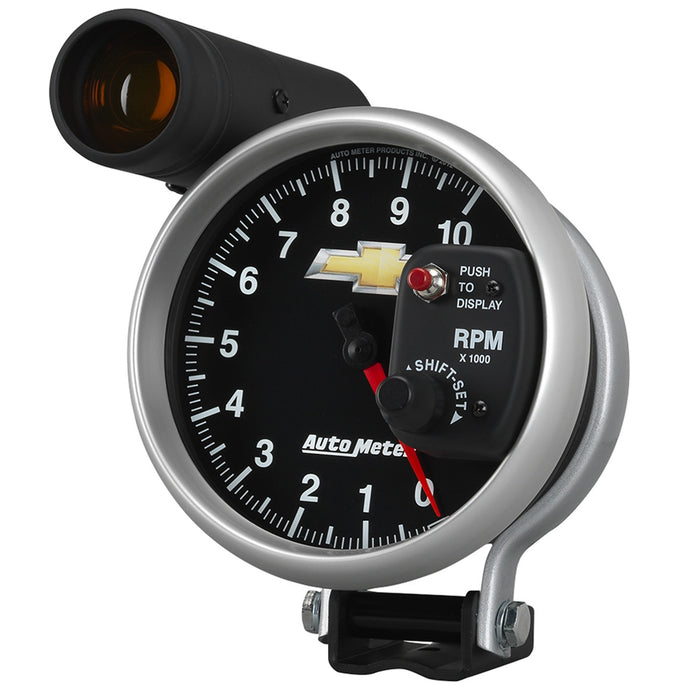 AutoMeter 880445 5in. TACHOMETER; 0-10;000 RPM; PEDESTAL W/EXT. SHIFT-LITE; CHEVY GOLD BOWTIE - Truck Part Superstore