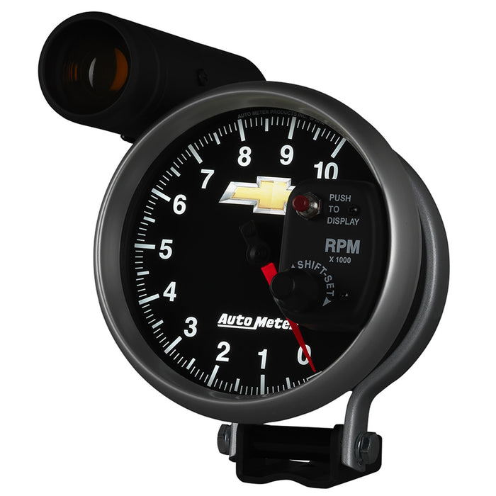 AutoMeter 880445 5in. TACHOMETER; 0-10;000 RPM; PEDESTAL W/EXT. SHIFT-LITE; CHEVY GOLD BOWTIE - Truck Part Superstore