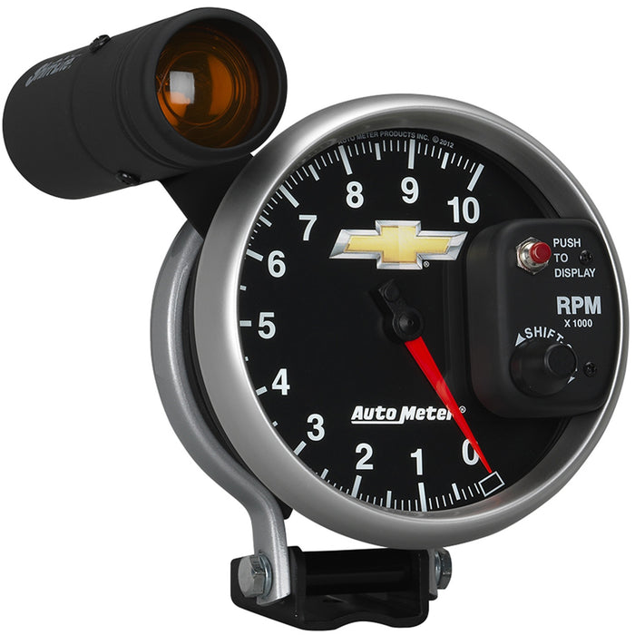 AutoMeter 880445 5in. TACHOMETER; 0-10;000 RPM; PEDESTAL W/EXT. SHIFT-LITE; CHEVY GOLD BOWTIE - Truck Part Superstore