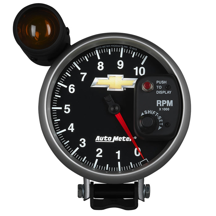 AutoMeter 880445 5in. TACHOMETER; 0-10;000 RPM; PEDESTAL W/EXT. SHIFT-LITE; CHEVY GOLD BOWTIE - Truck Part Superstore