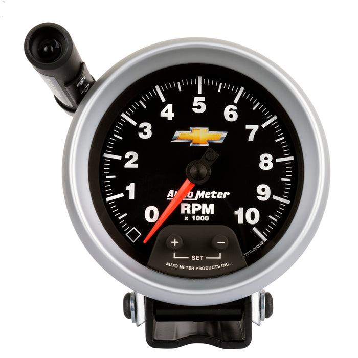 AutoMeter 880662 GAUGE; TACHOMETER; 3 3/4in.; 10K RPM; PEDESTAL W/EXT. QUICK-LITE; CHEVY GOLD BOW - Truck Part Superstore
