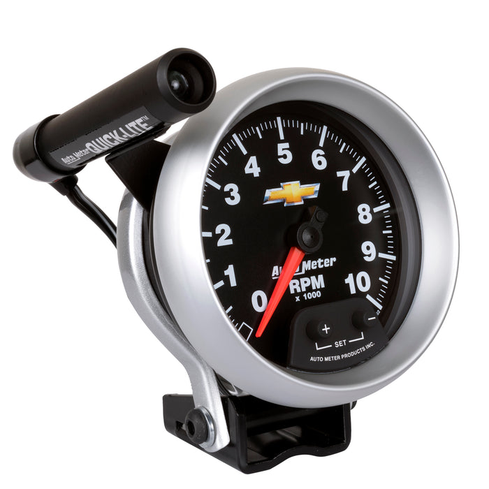 AutoMeter 880662 GAUGE; TACHOMETER; 3 3/4in.; 10K RPM; PEDESTAL W/EXT. QUICK-LITE; CHEVY GOLD BOW - Truck Part Superstore