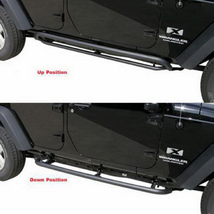 Rampage 88632 Side Bar Retractable RockerGuard Step; Black Textured Finish; Pair; - Truck Part Superstore