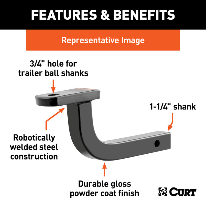 CURT 45021 Class 1 Ball Mount (1-1/4in. Shank; 2;000 lbs.; 3in. Rise; 9-1/2in. Long) - Truck Part Superstore