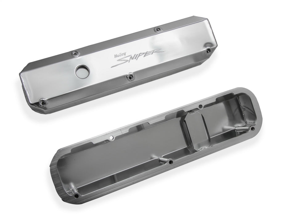 Holley 890003 Aluminum Valve Cover Set; w/Emissions Port; Pair; Natural Finish; - Truck Part Superstore