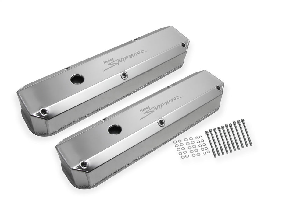 Holley 890003 Aluminum Valve Cover Set; w/Emissions Port; Pair; Natural Finish; - Truck Part Superstore
