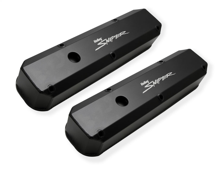 Holley 890003B Aluminum Valve Cover Set; w/Emissions Port; Pair; Black Finish; - Truck Part Superstore