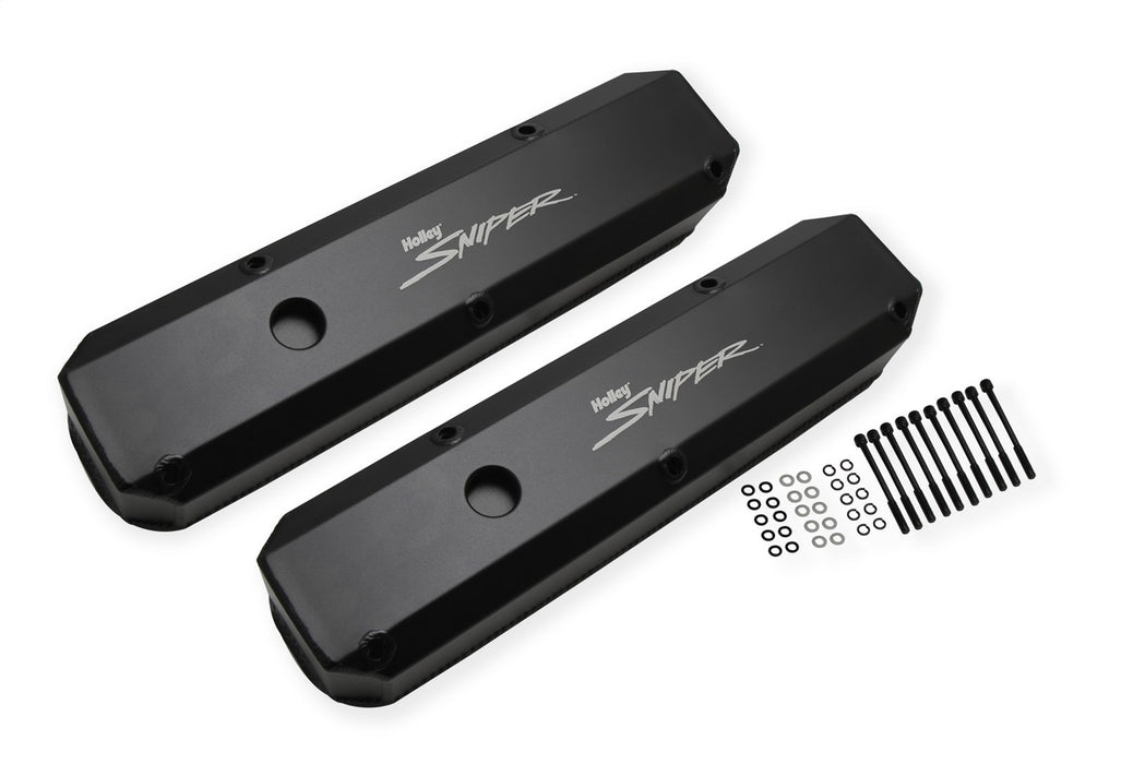 Holley 890003B Aluminum Valve Cover Set; w/Emissions Port; Pair; Black Finish; - Truck Part Superstore